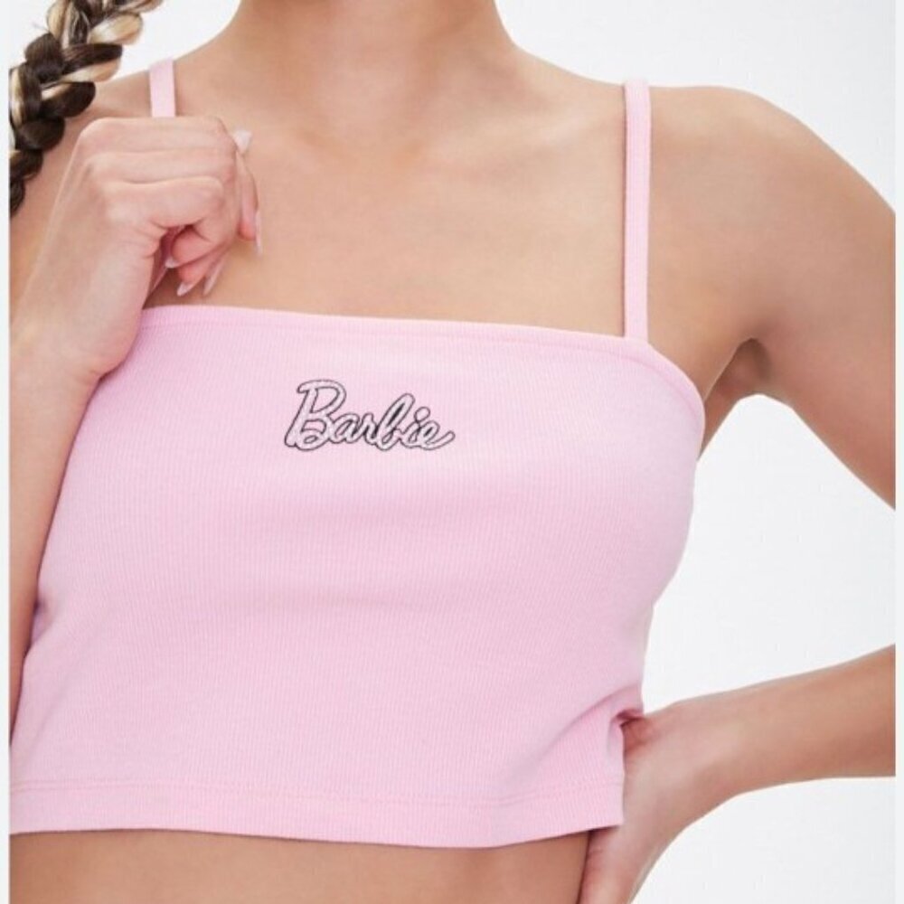 Barbie x Forever 21 Studded Ribbed Halter Crop Top Pink Small Barbiecore